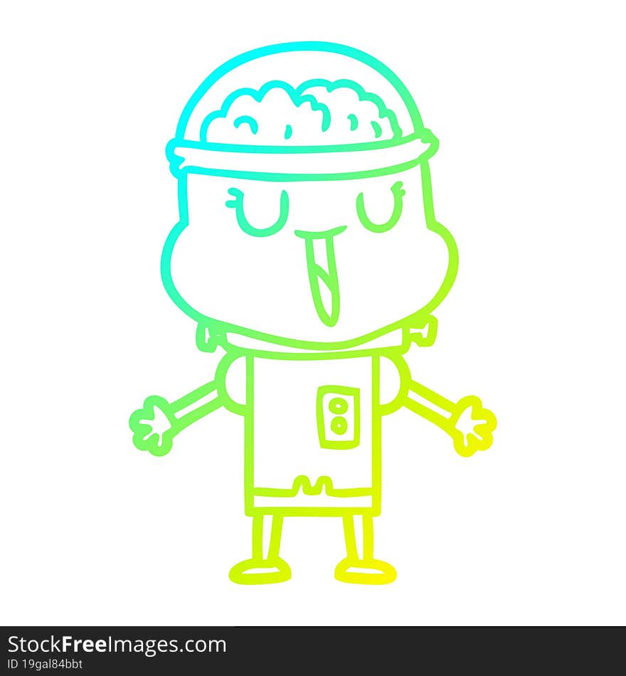 cold gradient line drawing happy cartoon robot