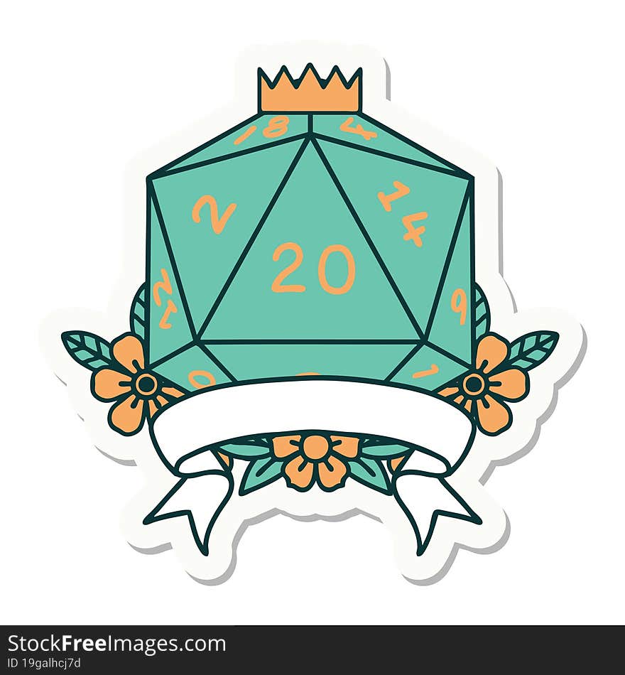 natural 20 critical hit D20 dice roll sticker