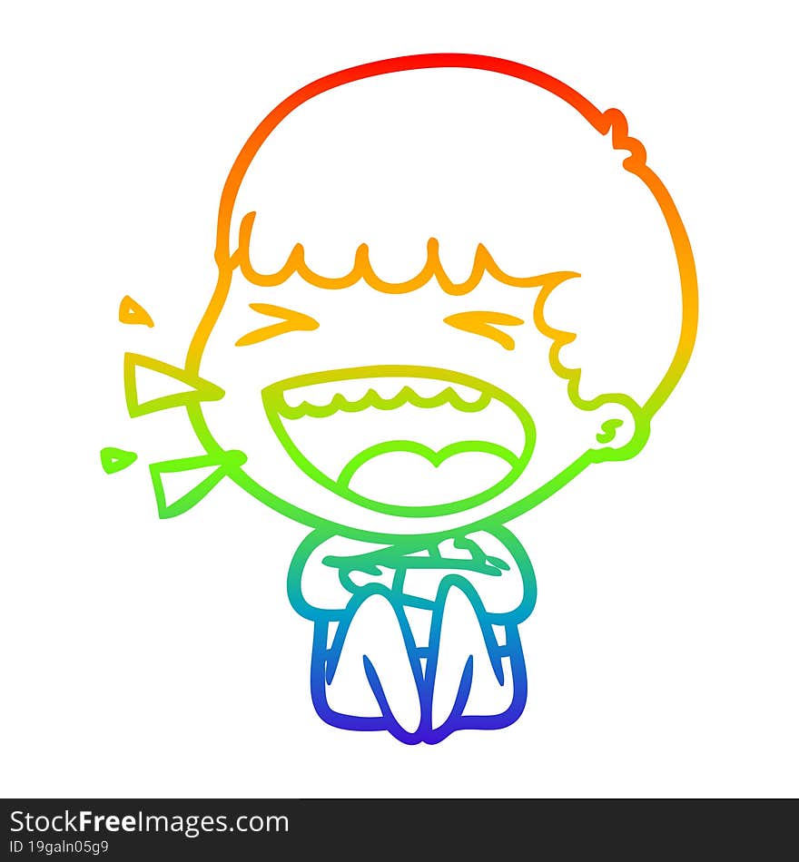 rainbow gradient line drawing of a cartoon laughing man