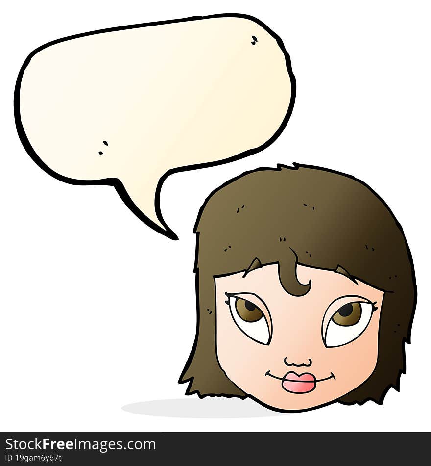 cartoon woman smiling with speech bubble