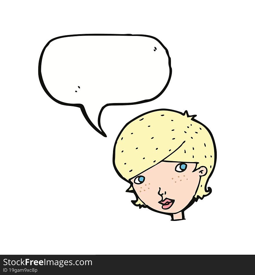 Cartoon Friendly Woman With Speech Bubble