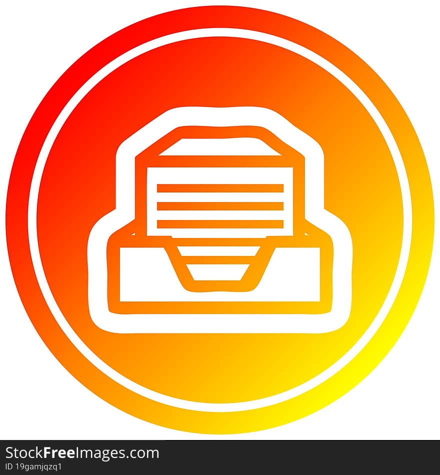 office paper stack circular icon with warm gradient finish. office paper stack circular icon with warm gradient finish