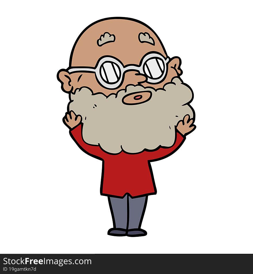 cartoon curious man with beard and glasses. cartoon curious man with beard and glasses