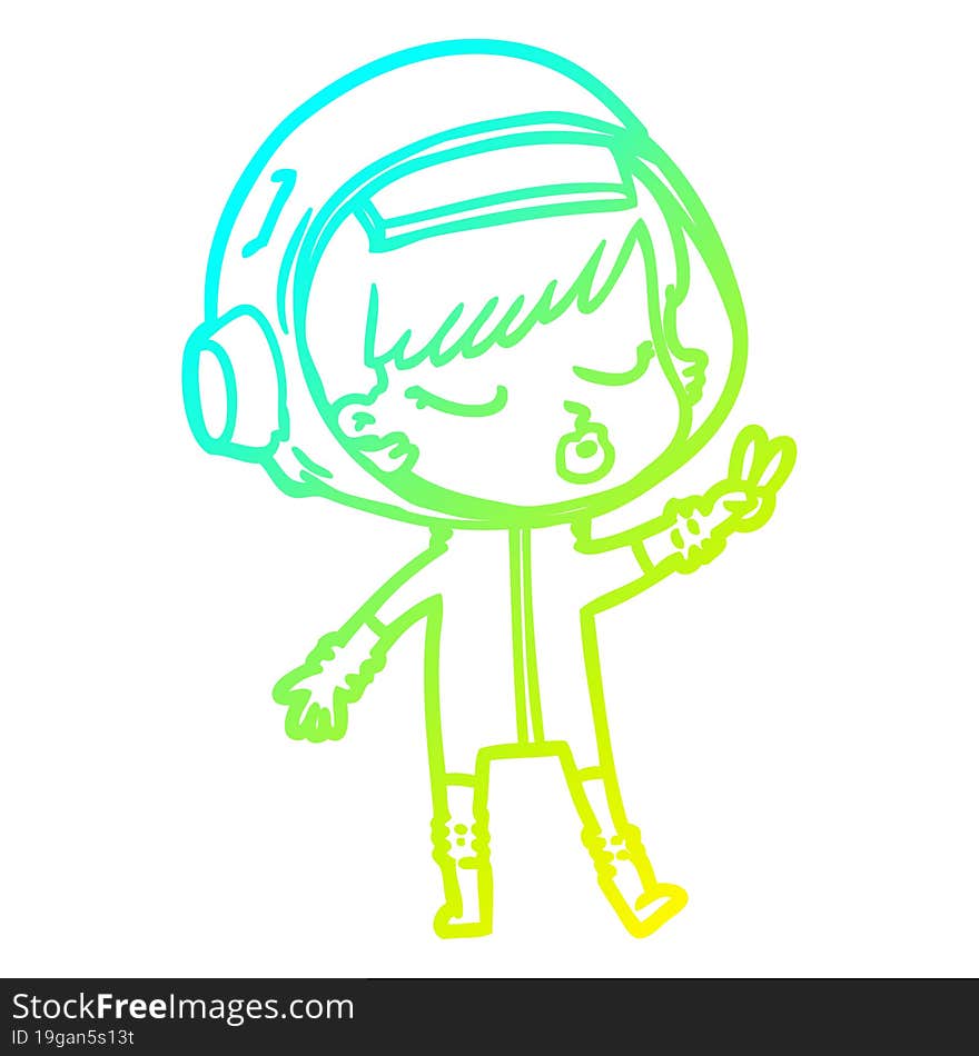 Cold Gradient Line Drawing Cartoon Pretty Astronaut Girl