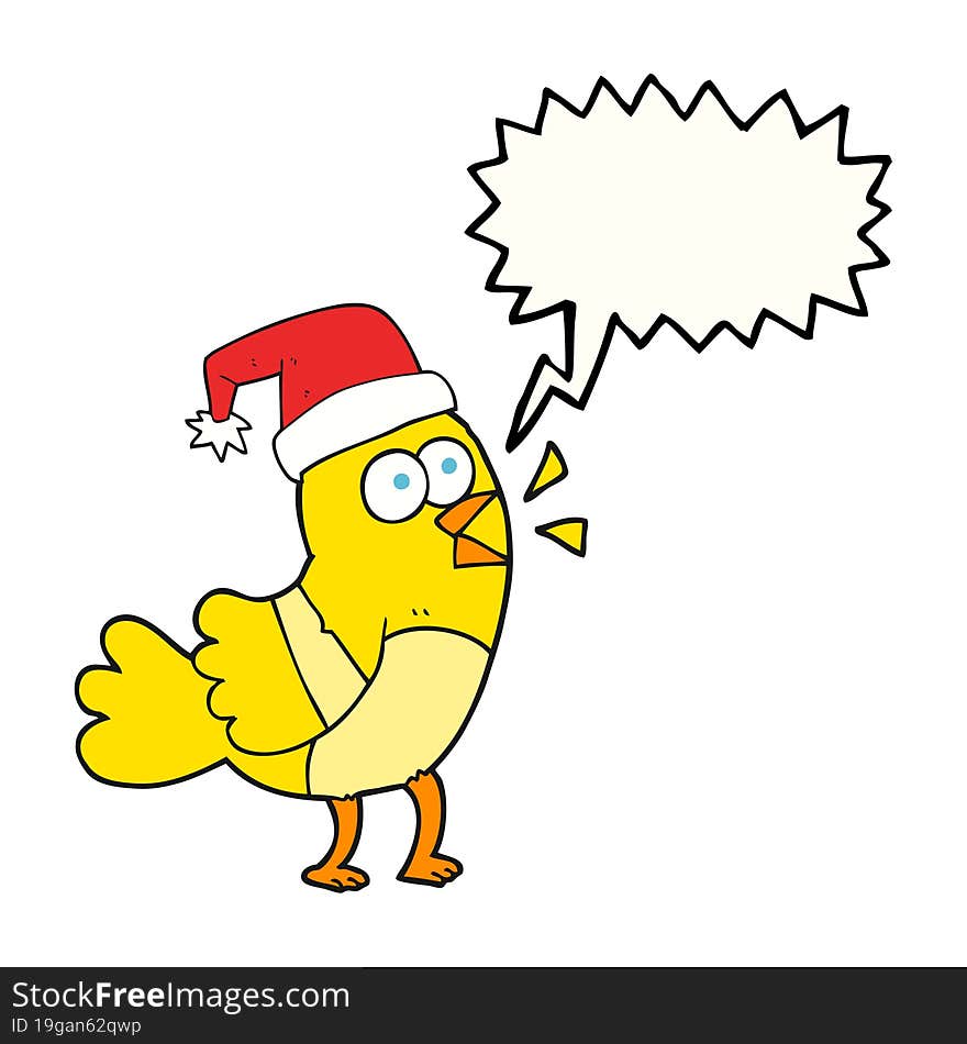 Speech Bubble Cartoon Bird Wearing Christmas Hat