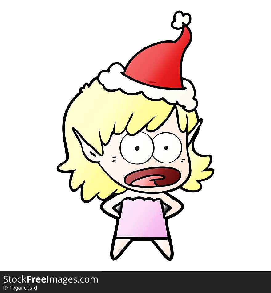 gradient cartoon of a shocked elf girl wearing santa hat