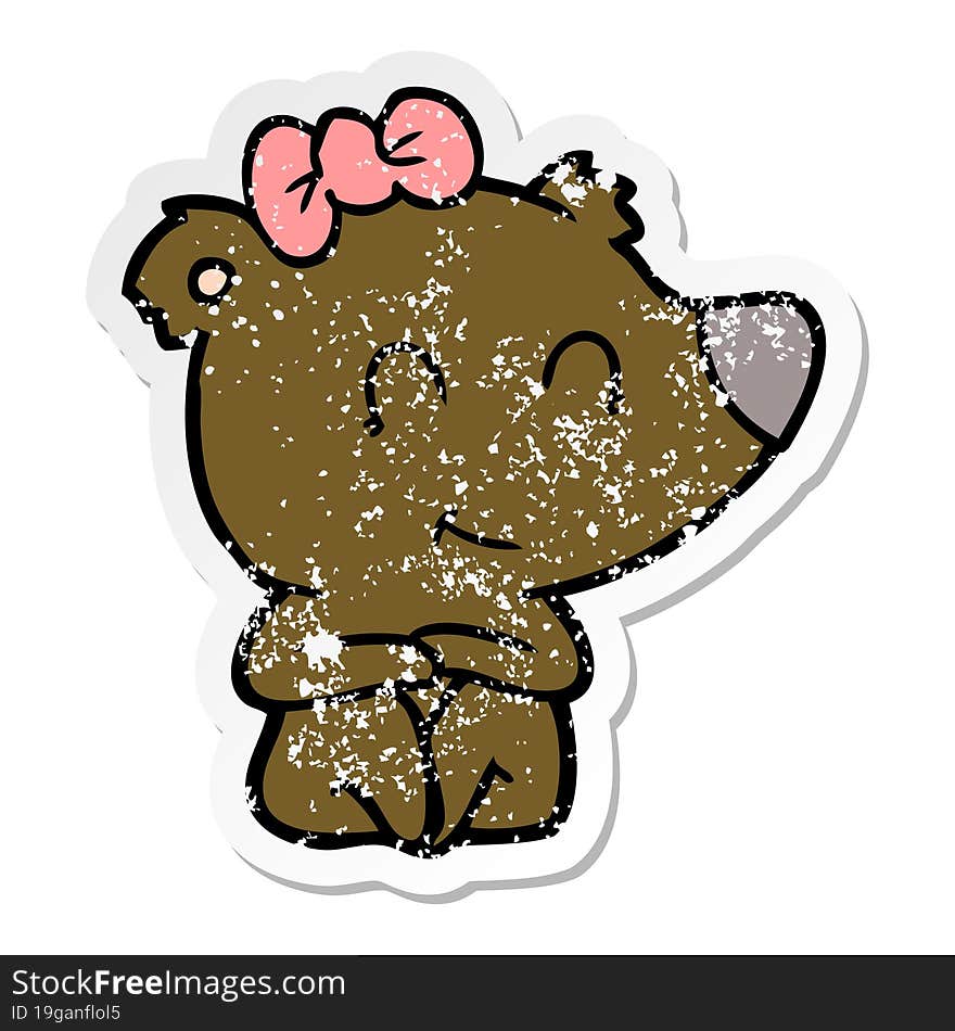 Distressed Sticker Of A Female Bear Cartoon