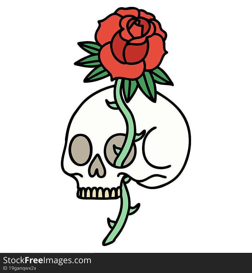 traditional tattoo of a skull and rose