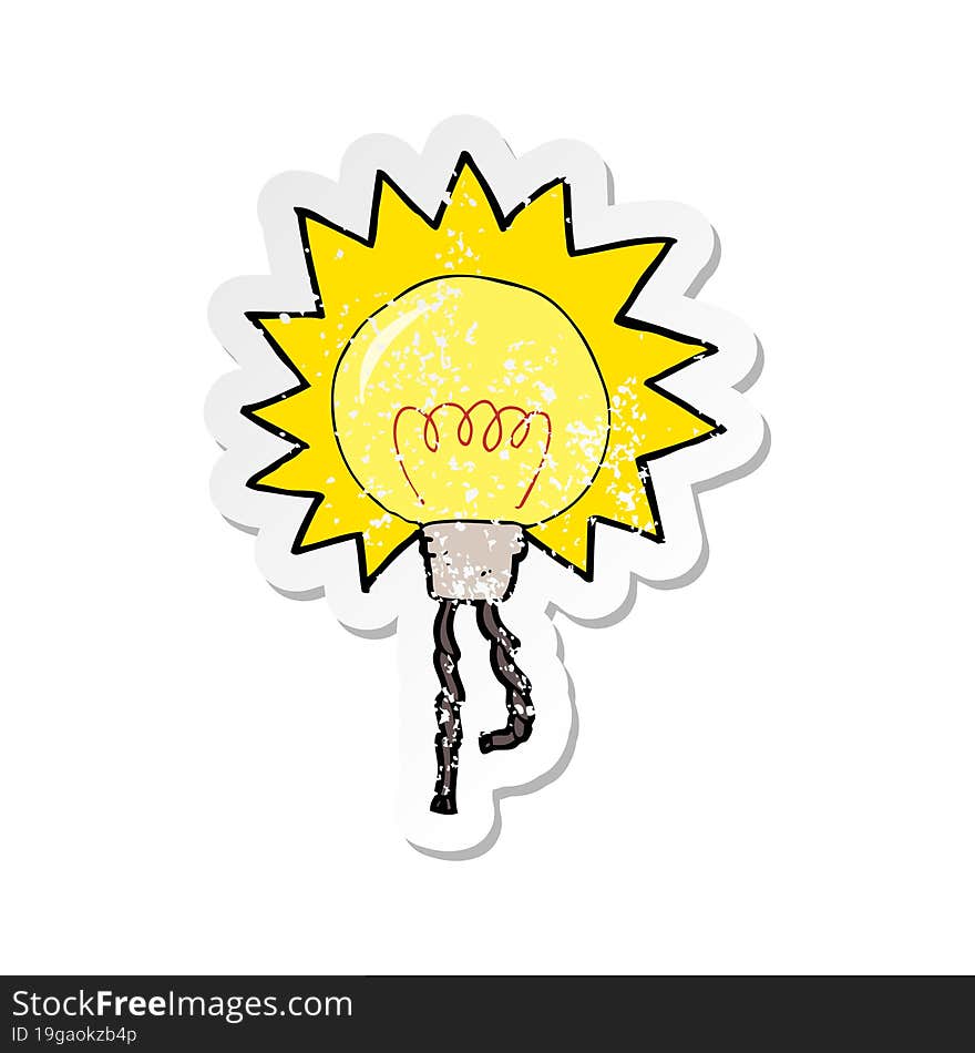 Retro Distressed Sticker Of A Cartoon Light Bulb