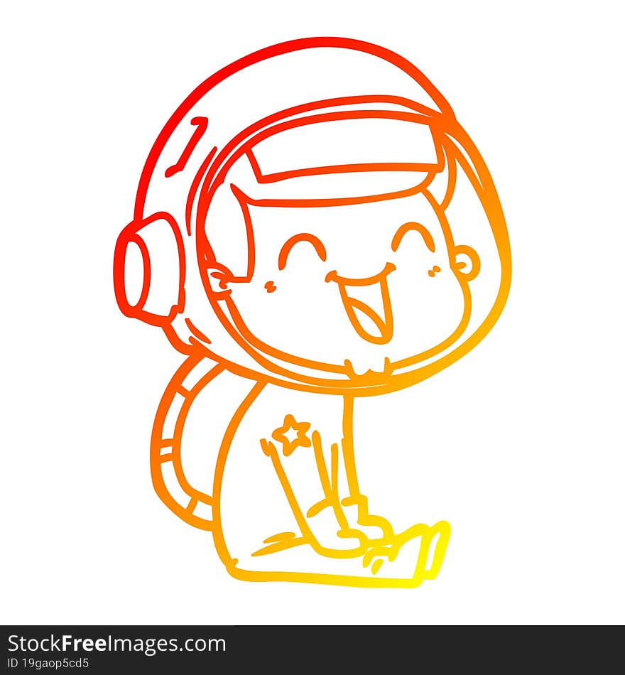 Warm Gradient Line Drawing Happy Cartoon Astronaut