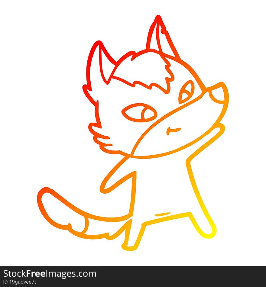 warm gradient line drawing friendly cartoon wolf