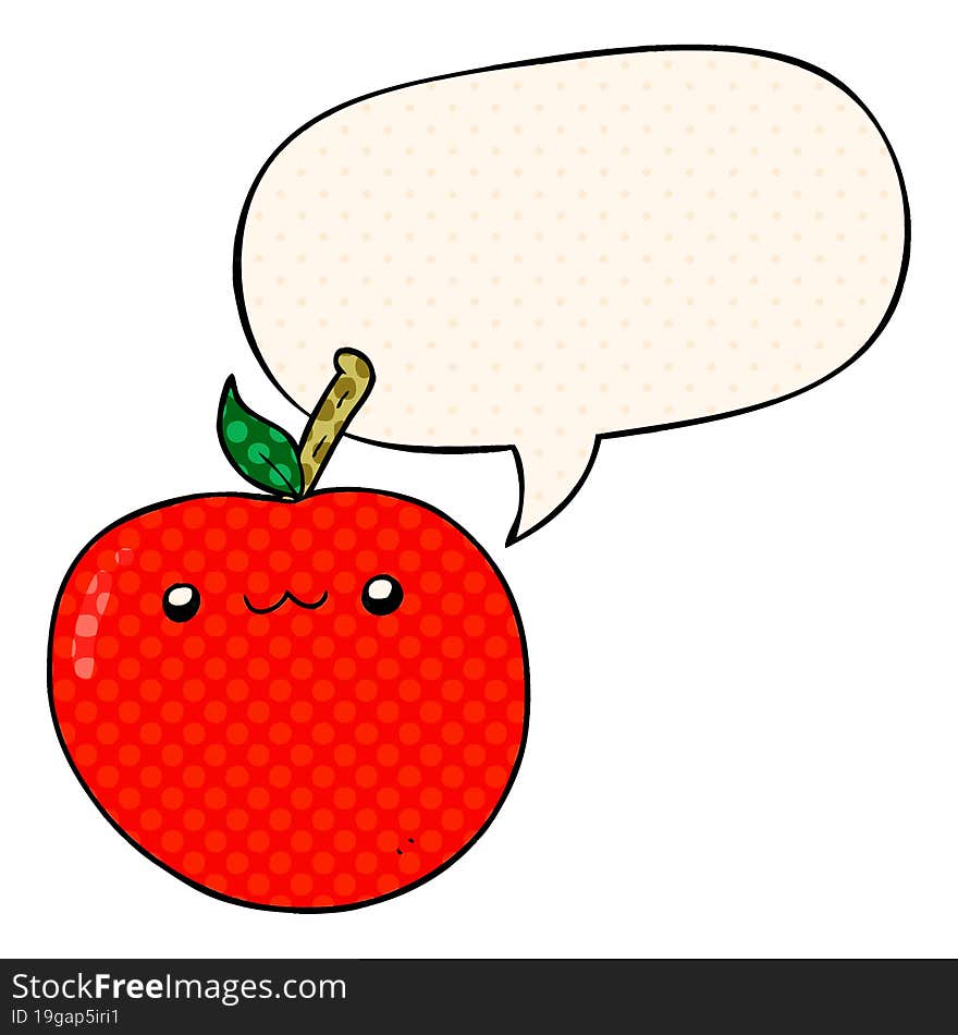 Cartoon Cute Apple And Speech Bubble In Comic Book Style