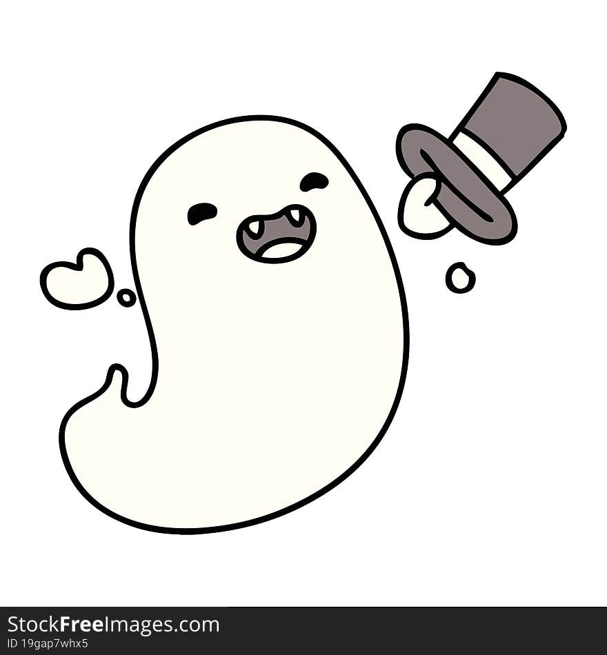 cartoon of a happy halloween ghost with top hat