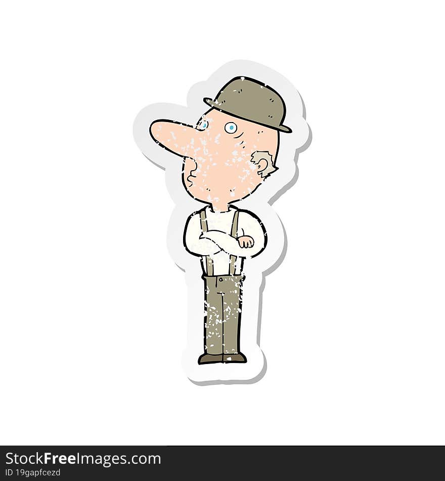 Retro Distressed Sticker Of A Cartoon Man In Hat