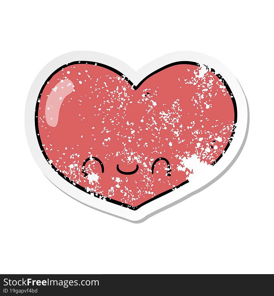 distressed sticker of a cartoon love heart character