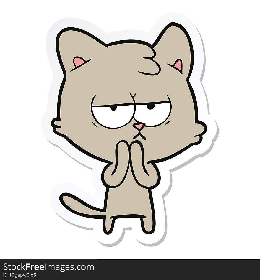 sticker of a bored cartoon cat