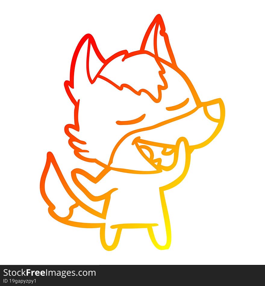 warm gradient line drawing cartoon wolf laughing