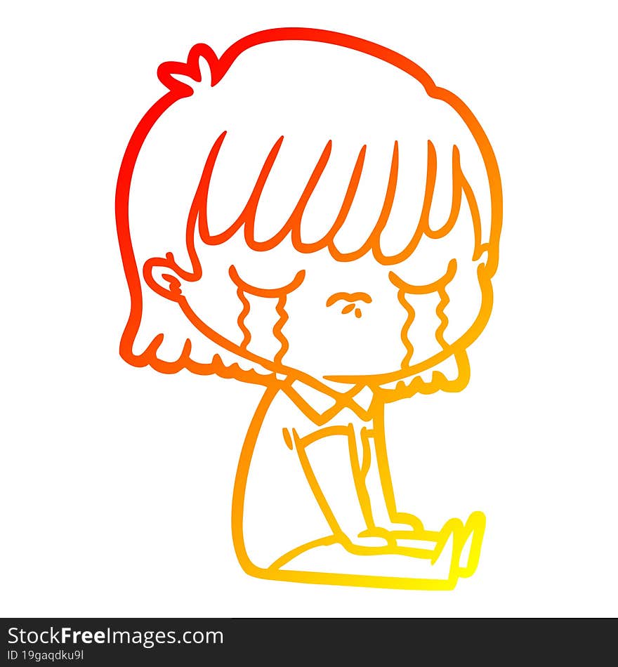 warm gradient line drawing of a cartoon woman crying