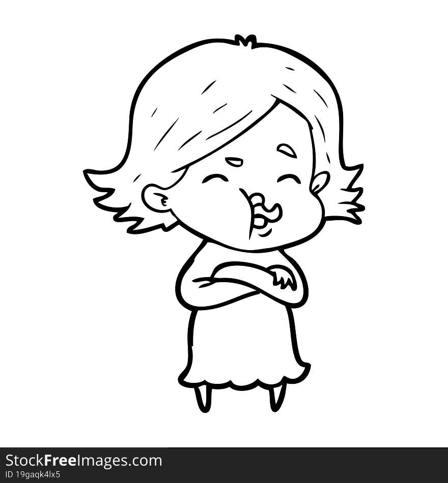 cartoon girl pulling face. cartoon girl pulling face