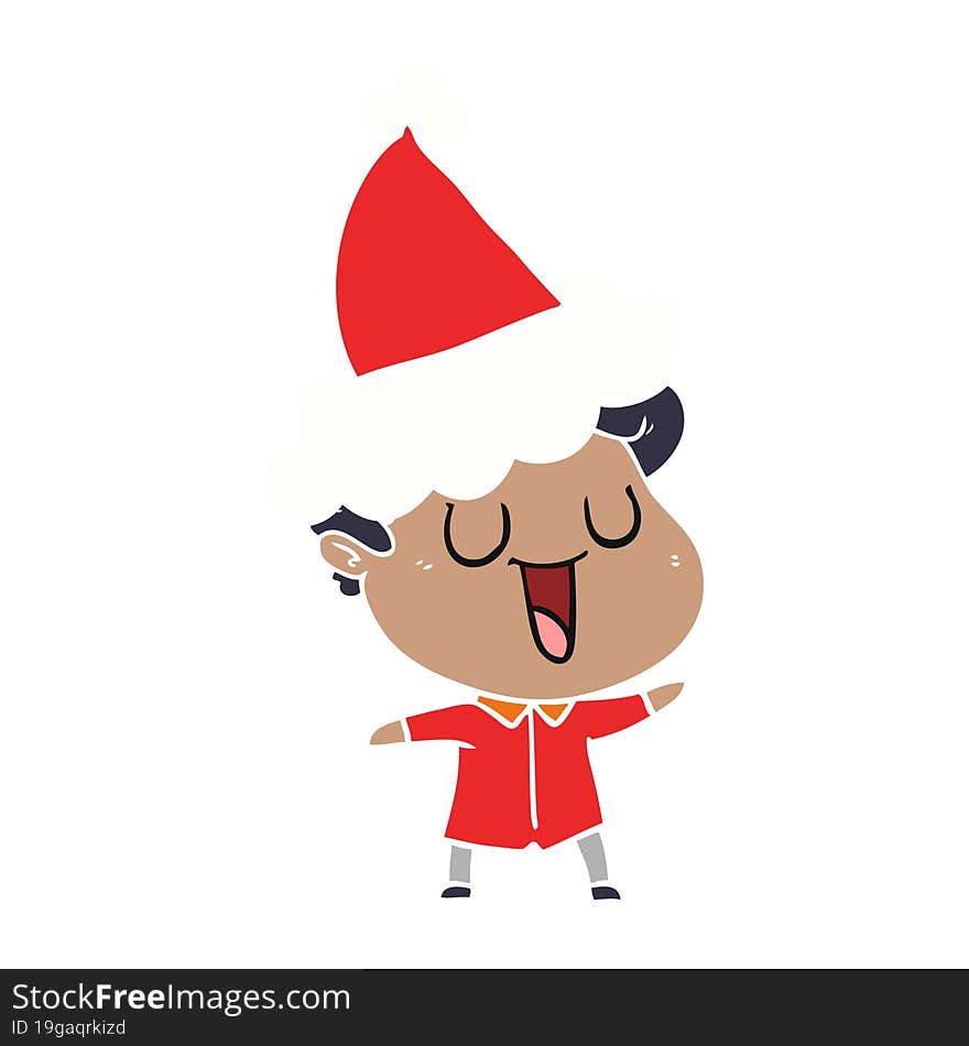 laughing hand drawn flat color illustration of a man wearing santa hat. laughing hand drawn flat color illustration of a man wearing santa hat