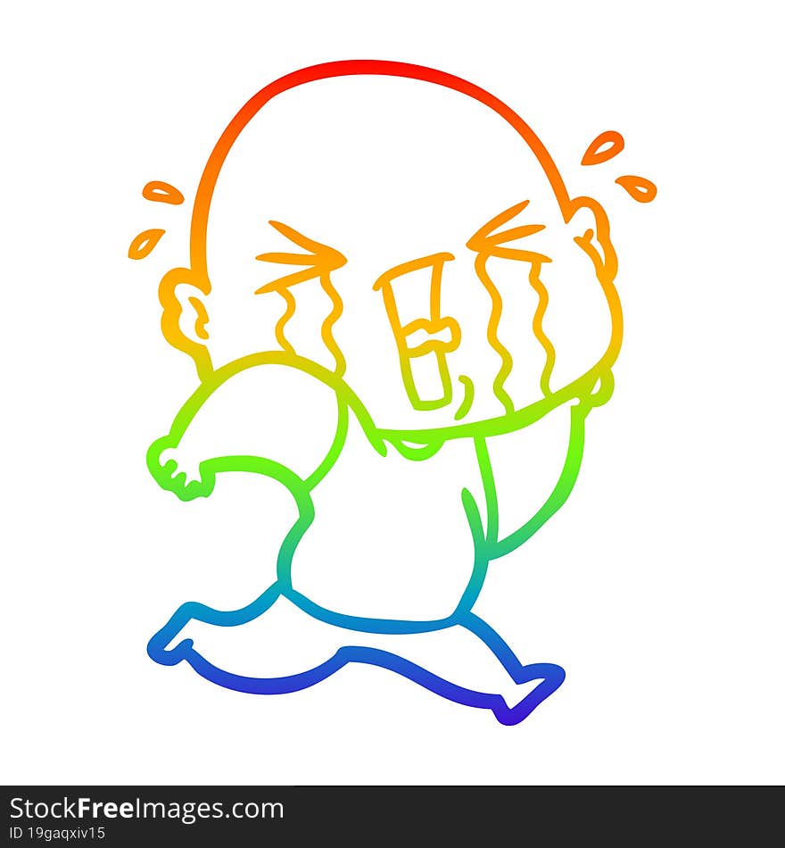 rainbow gradient line drawing cartoon crying bald man