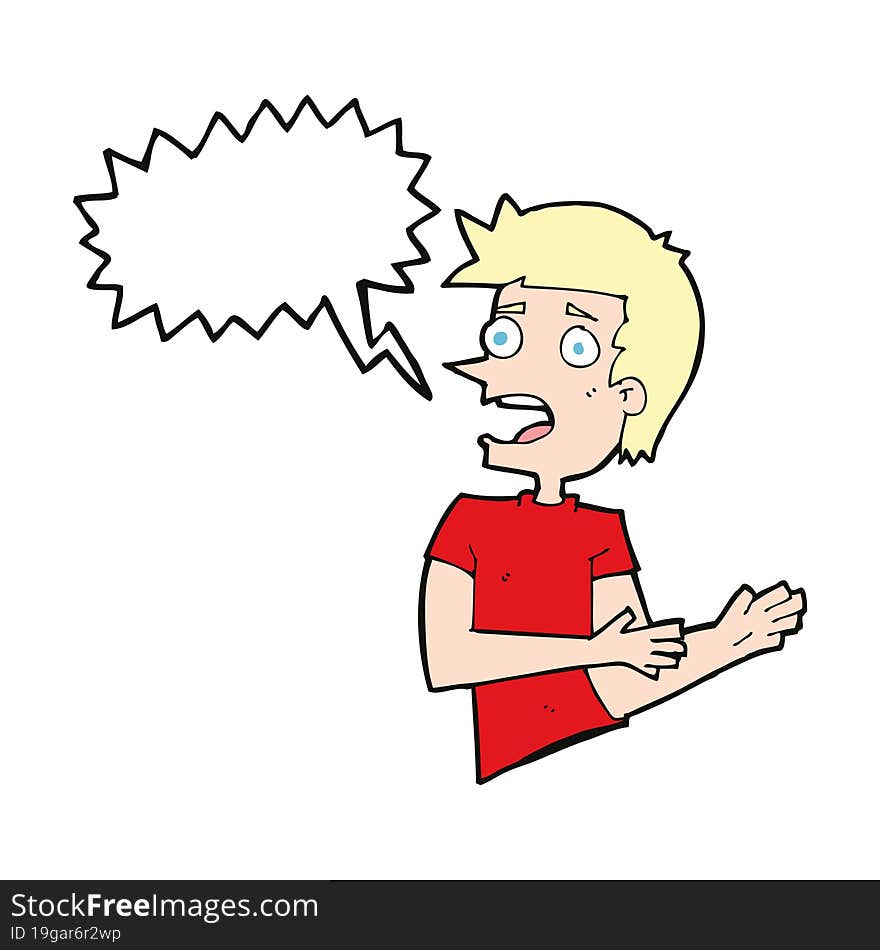 cartoon stressed man with speech bubble