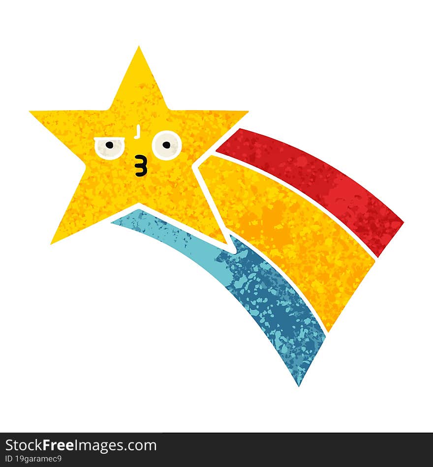 retro illustration style cartoon shooting rainbow star