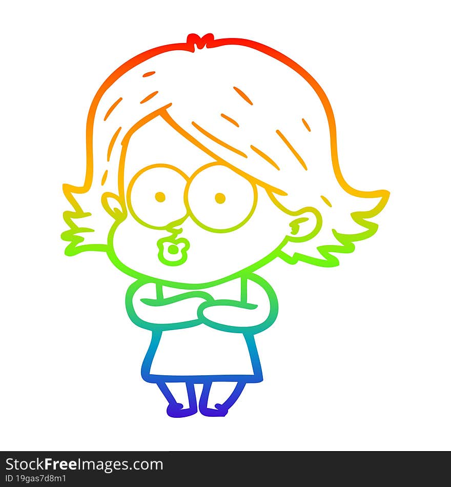 rainbow gradient line drawing cartoon girl pouting