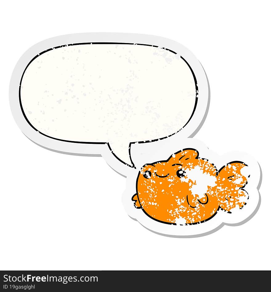 cartoon fish and speech bubble distressed sticker