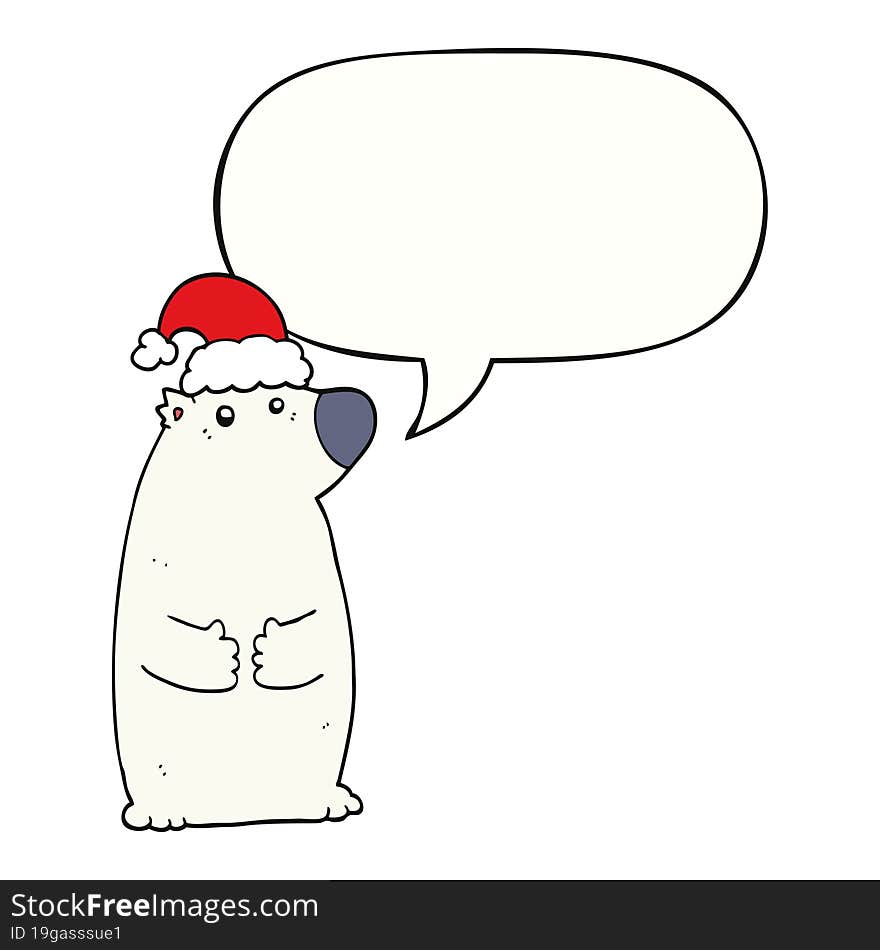 Cartoon Bear Wearing Christmas Hat And Speech Bubble