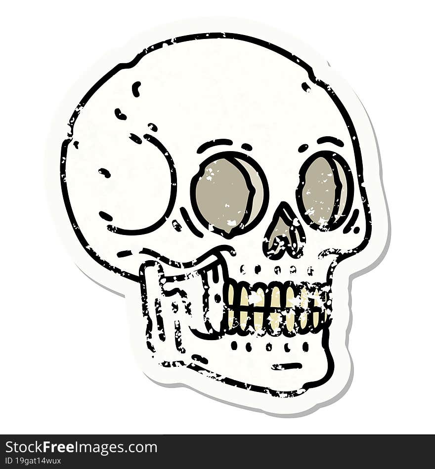 traditional distressed sticker tattoo of a skull