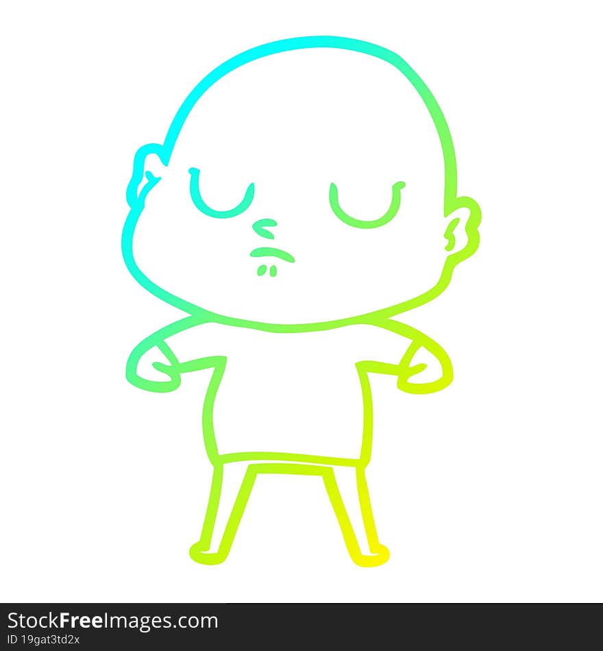 cold gradient line drawing of a cartoon bald man