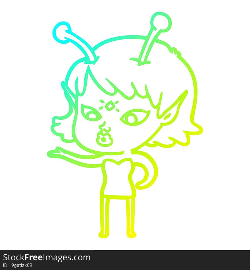 cold gradient line drawing pretty cartoon alien girl