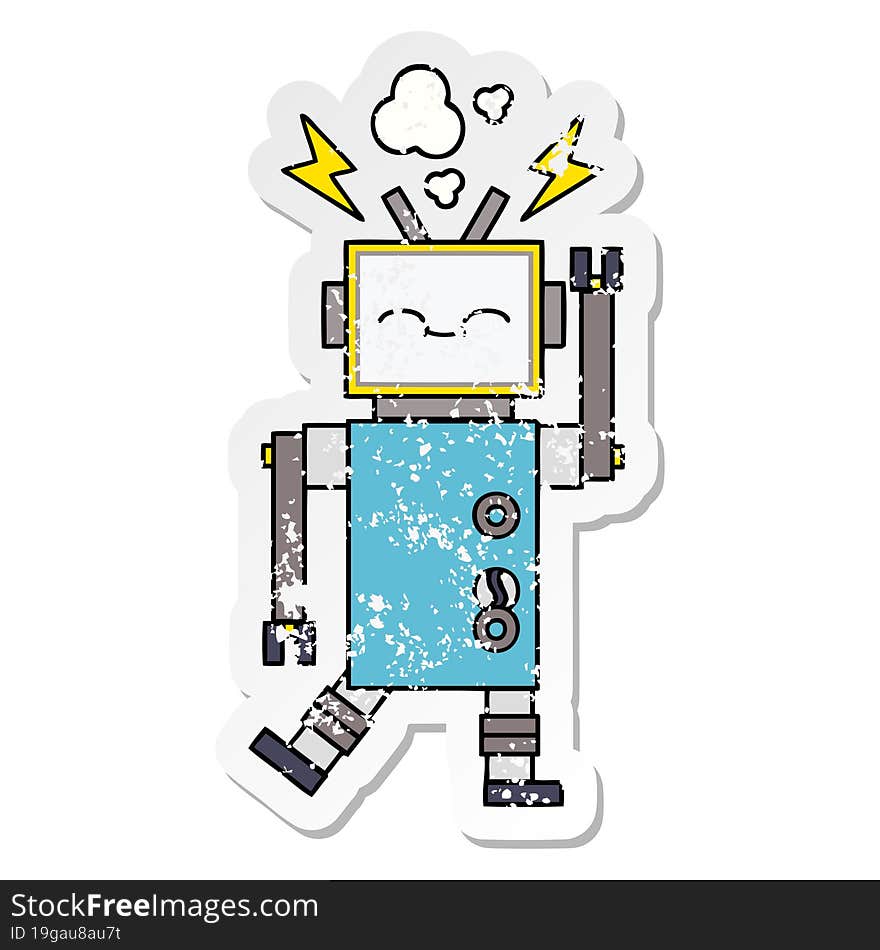 Distressed Sticker Of A Cute Cartoon Robot