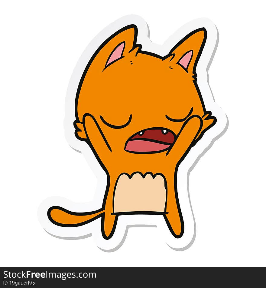 Sticker Of A Cartoon Yawning Cat