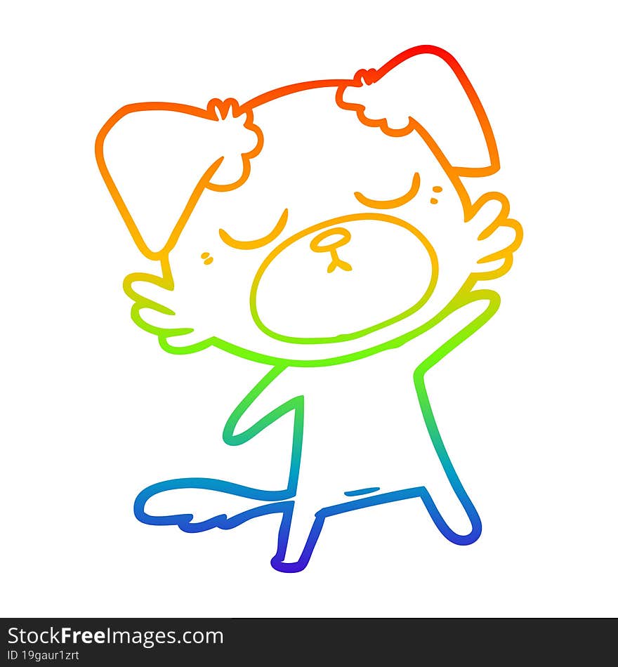 rainbow gradient line drawing of a cute cartoon dog