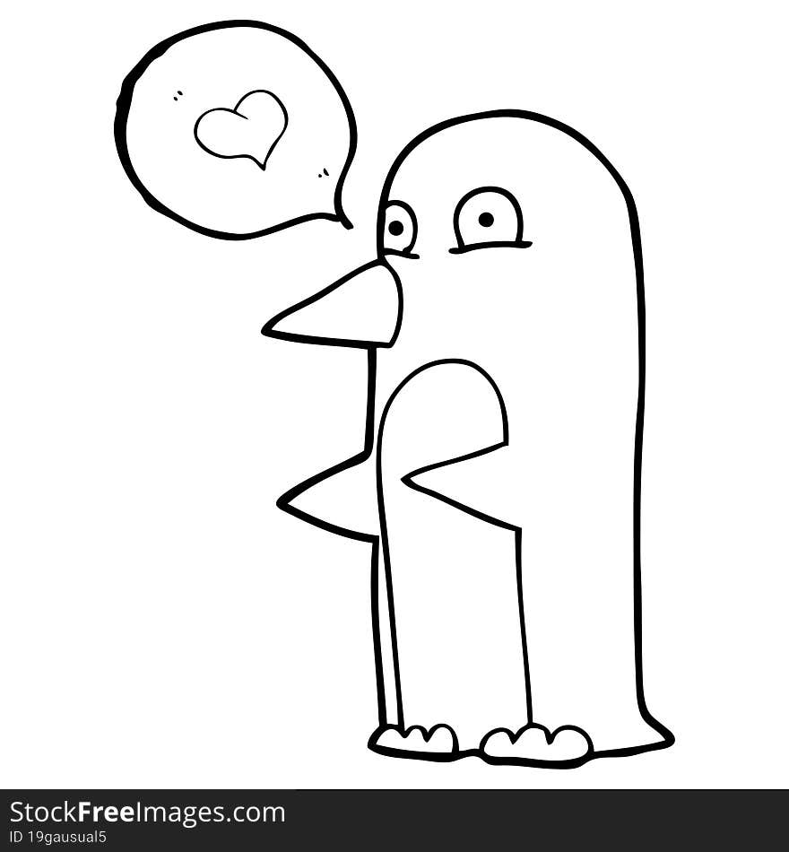 freehand drawn speech bubble cartoon penguin