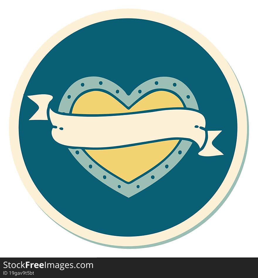 Tattoo Style Sticker Of A Heart And Banner