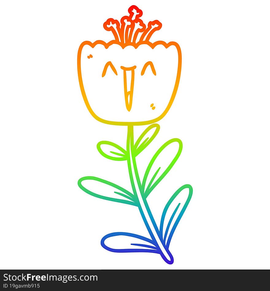 rainbow gradient line drawing happy cartoon flower