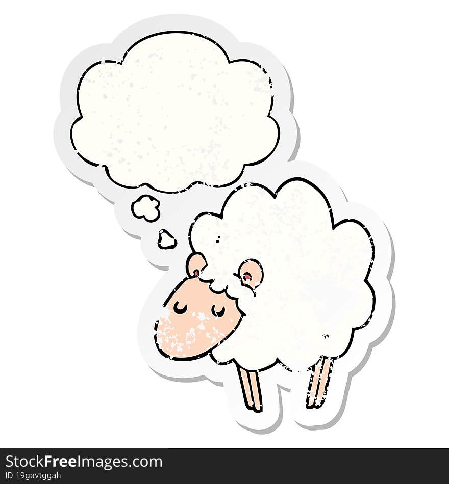 cartoon sheep and thought bubble as a distressed worn sticker