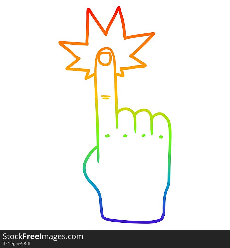 rainbow gradient line drawing of a cartoon pointing hand