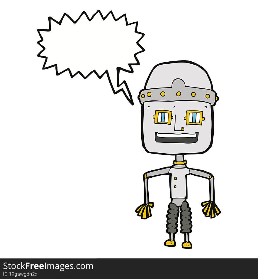 funny cartoon robot with speech bubble