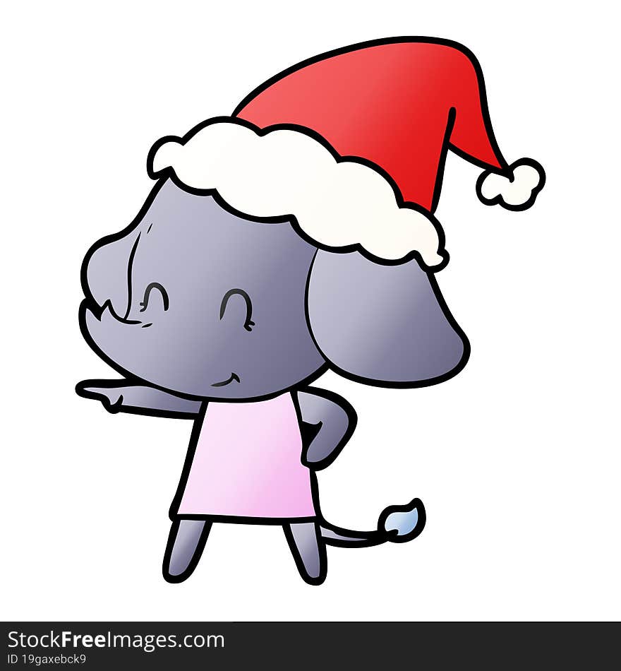 Cute Gradient Cartoon Of A Elephant Wearing Santa Hat