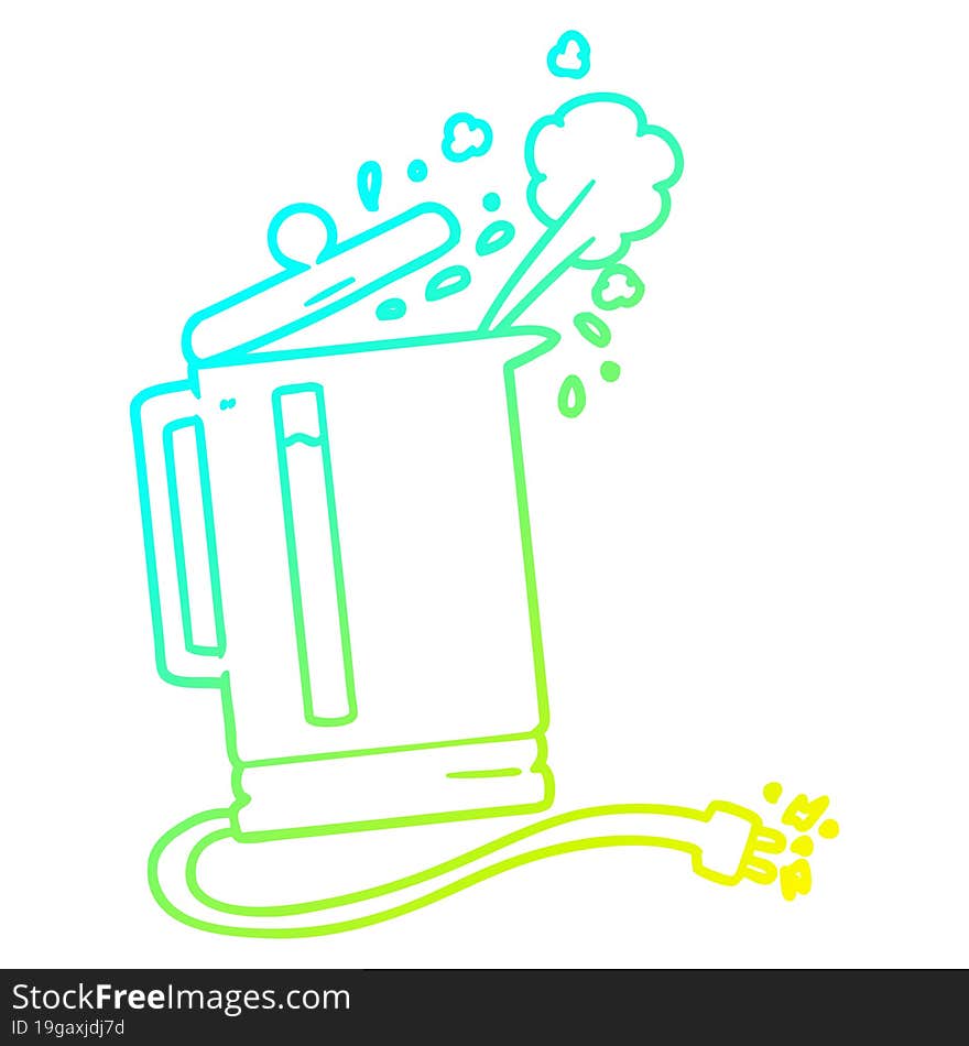 cold gradient line drawing of a cartoon electric kettle boiling