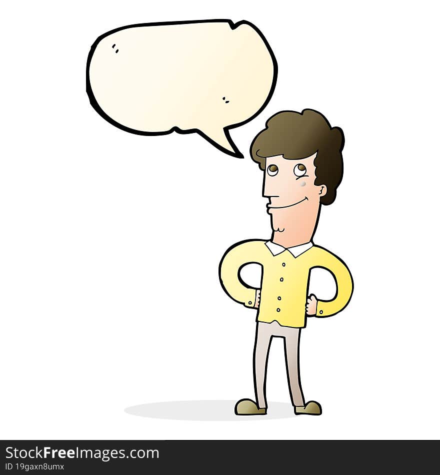 cartoon happy man with speech bubble