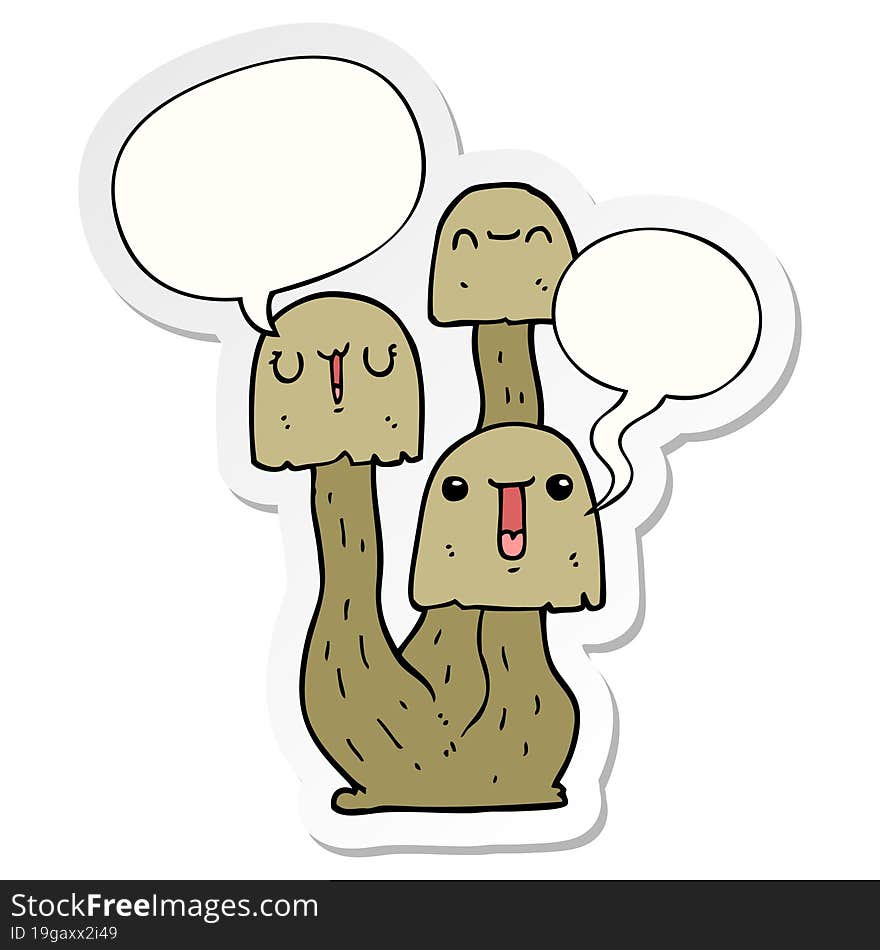 cartoon mushroom and speech bubble sticker