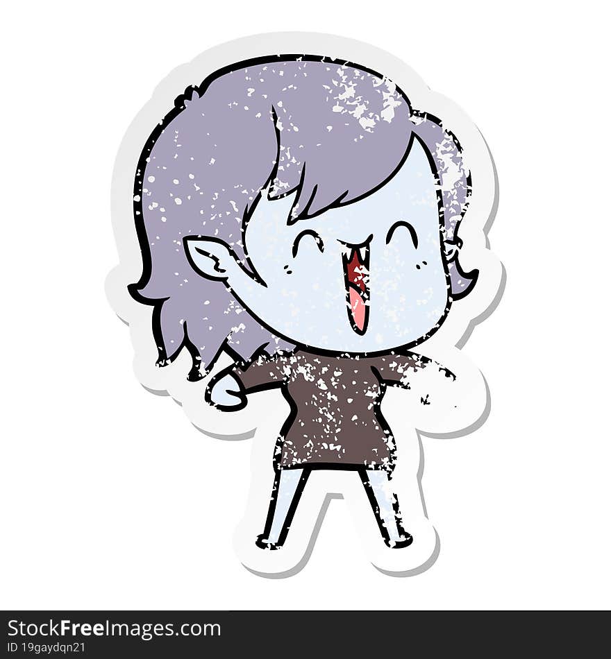 distressed sticker of a cute cartoon happy vampire girl