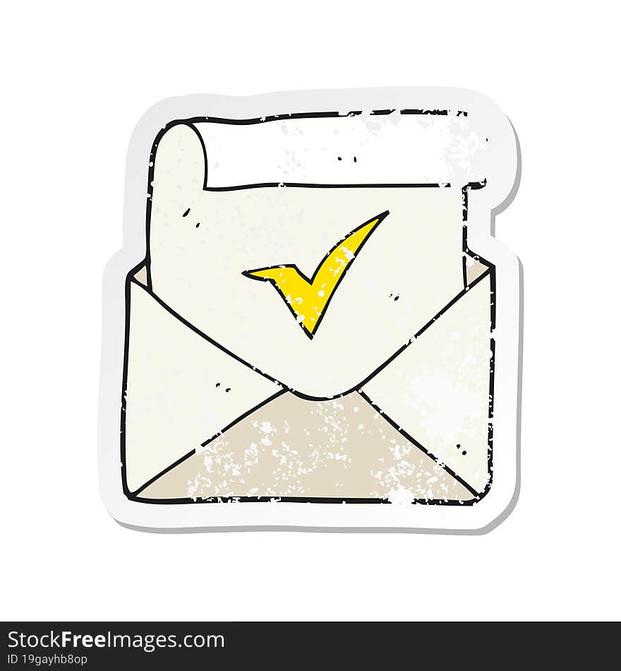 retro distressed sticker of a cartoon positive letter