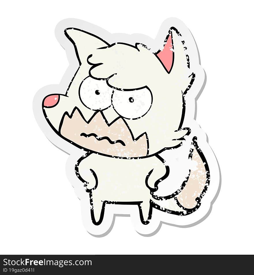 distressed sticker of a cartoon annoyed fox