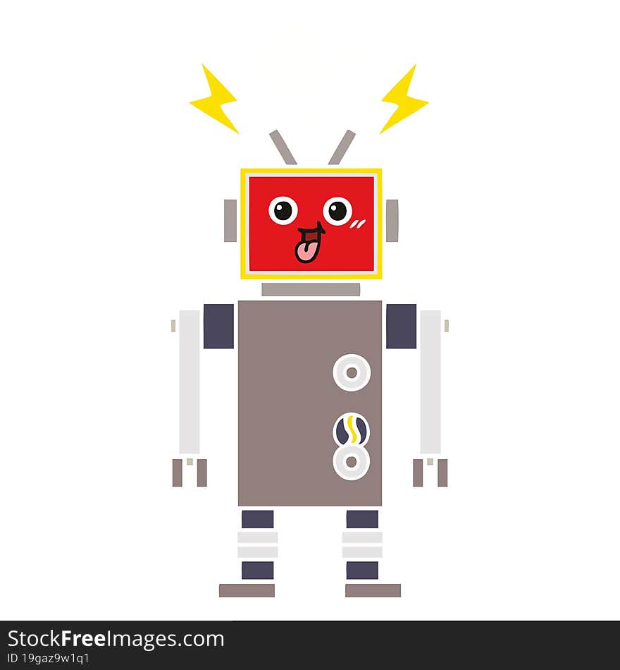 flat color retro cartoon crazed robot